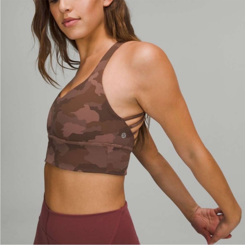 Lululemon Free to Be Longline Bra Wild Light A/B Cup Heritage Camo Size 10